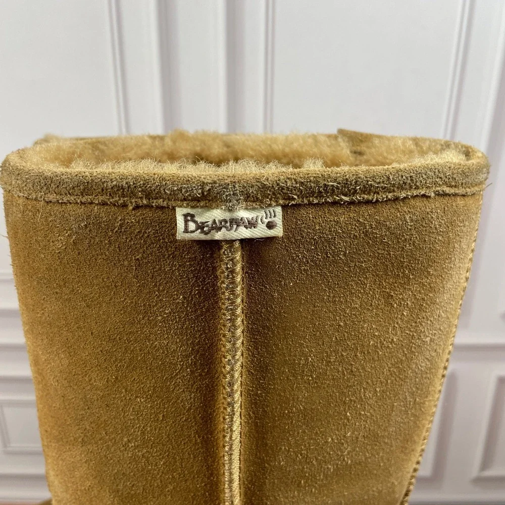 Bearpaw Elle Tall Suede Boots Womens Tan Hickory Faux Fur Lined Winter Pull On 9